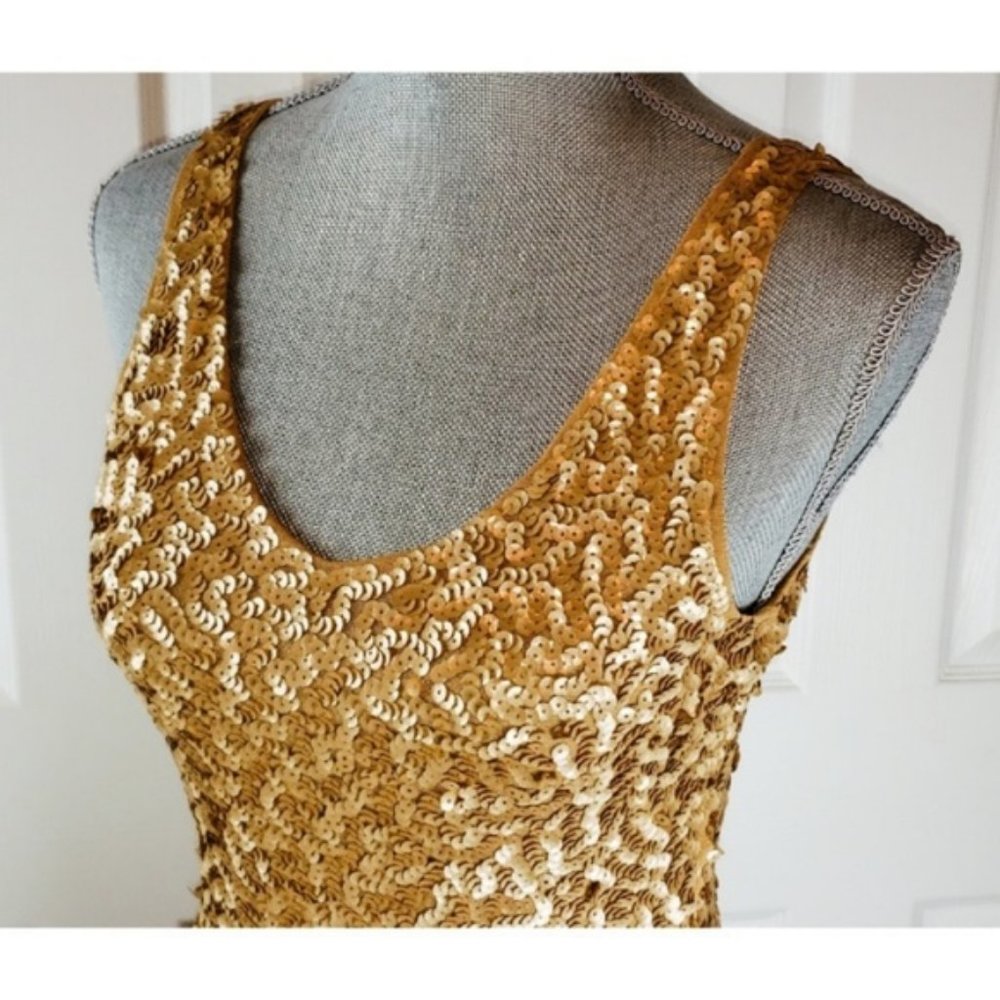 SOLD Bodycon Gold sequin Stretch Mini Dress S - Picture 2 of 5